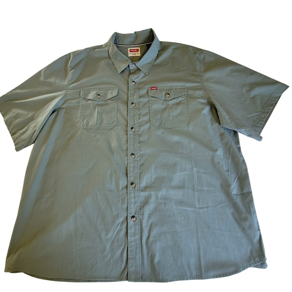 Wrangler Button Down Mens 3XL Sage Green Short Sleeve Stretch‎ Utility Shirt